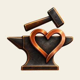 Copper heart and hammer over a dark anvil